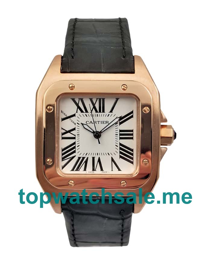 UK 18K Rose Gold Cartier Santos W20108Y1 Fake Watches With White Dials