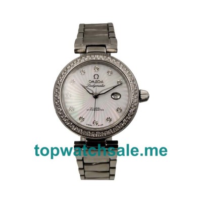 UK White Mother-of-pearl Dials Omega De Ville Ladymatic 425.35.34.20.55.001 Fake Watches With Diamonds