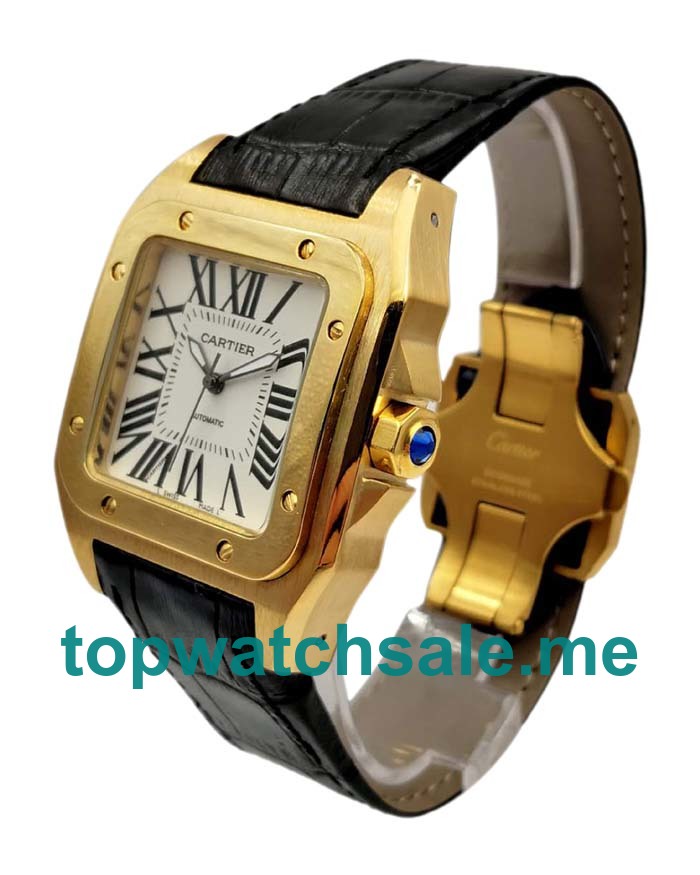 UK White Dials Gold Cartier Santos 100 W20112Y1 Replica Watches