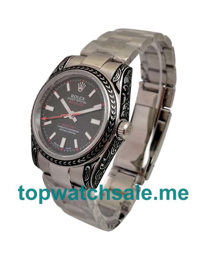 UK Black Dials Steel Rolex Milgauss 116400 Replica Watches