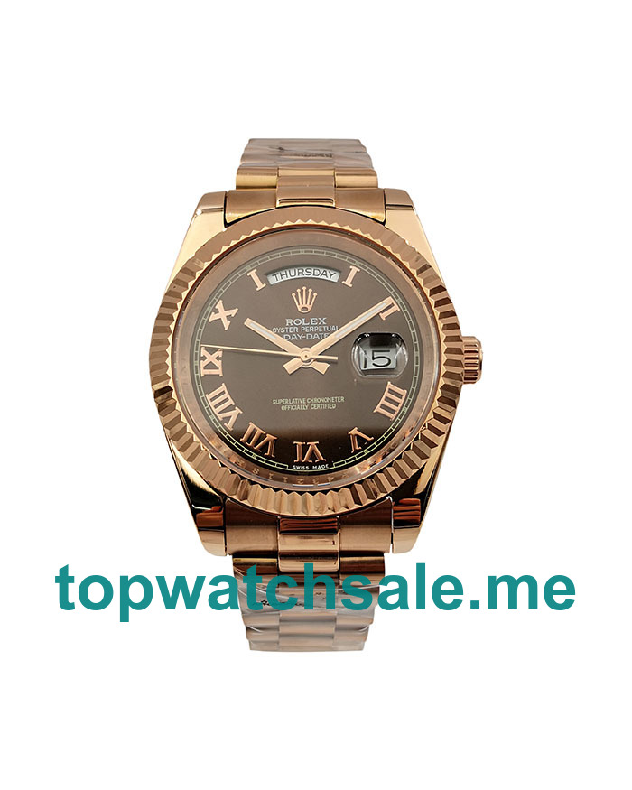 UK Chocolate Dials Rose Gold Rolex Day-Date II 218235 Replica Watches