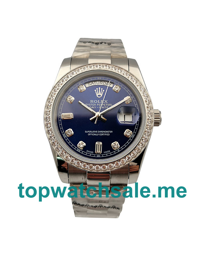 UK Blue Dials Steel Rolex Day-Date 118346 Replica Watches