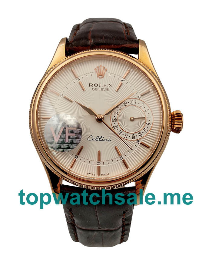 UK White Dials Rose Gold Rolex Cellini Date 50515 VF Replica Watches