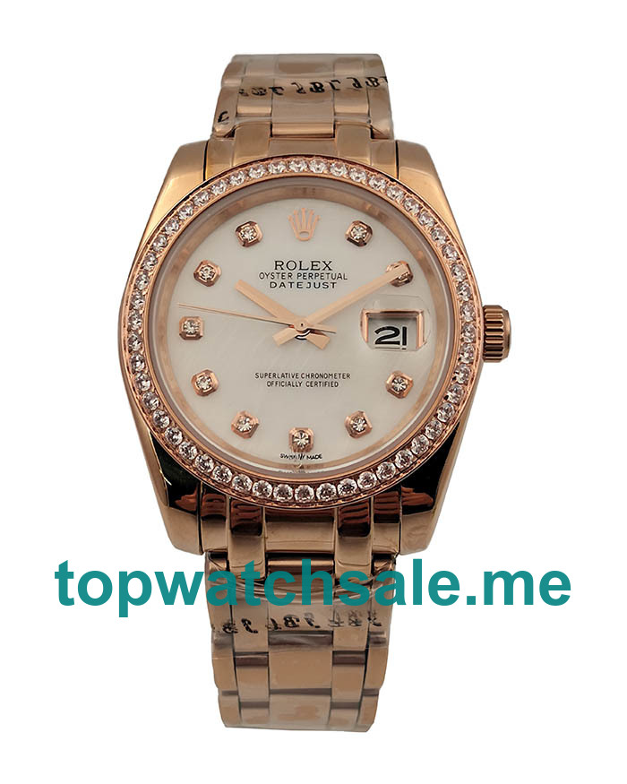 UK White Mother Of Pearl Dials Rose Gold Rolex Pearlmaster 81285 Replica Watches