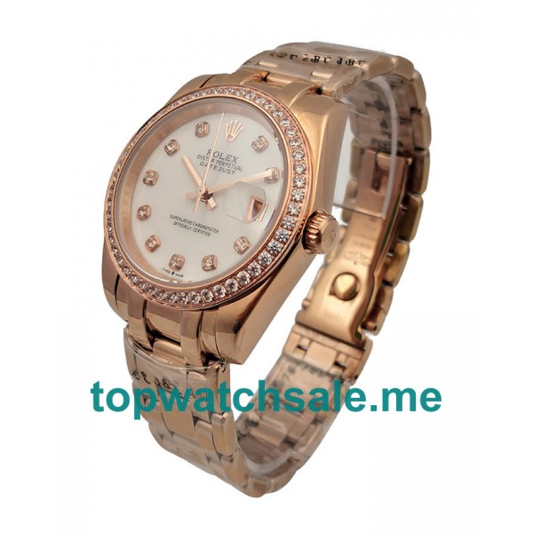 UK White Mother Of Pearl Dials Rose Gold Rolex Pearlmaster 81285 Replica Watches