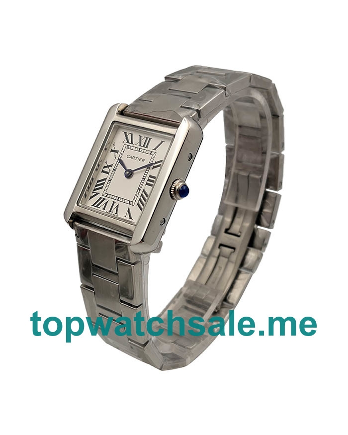 UK Silver Dials White Gold Cartier Tank Solo W5200013 Replica Watches