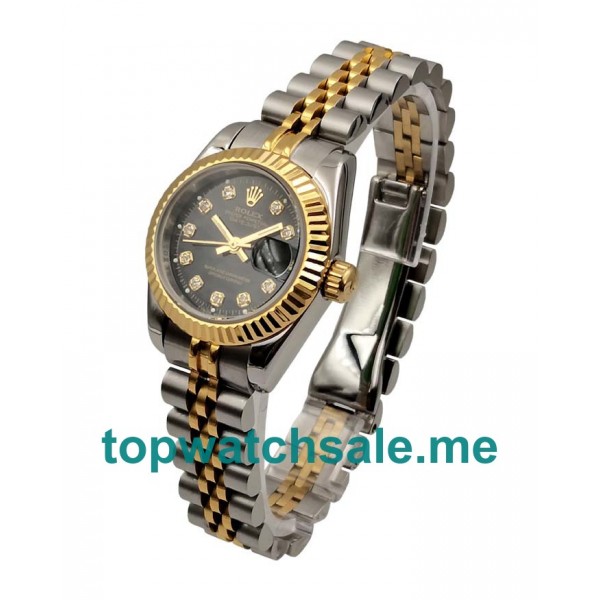 UK Black Dials Steel And Gold Rolex Lady-Datejust 69173 Replica Watches