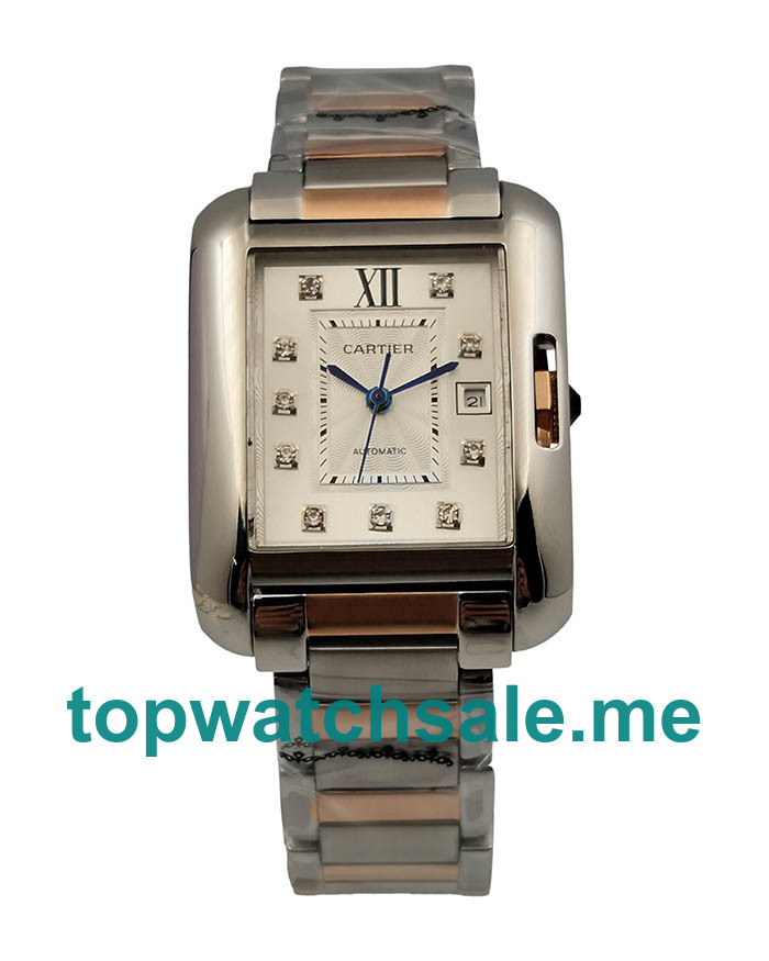 UK Silver Dials Steel And Rose Gold Cartier Tank Anglaise WT100025 Replica Watches