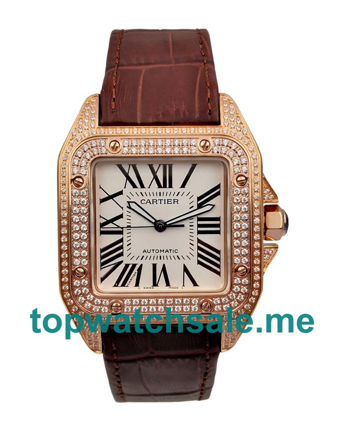 UK White Dials Rose Gold Cartier Santos WM502151 Replica Watches