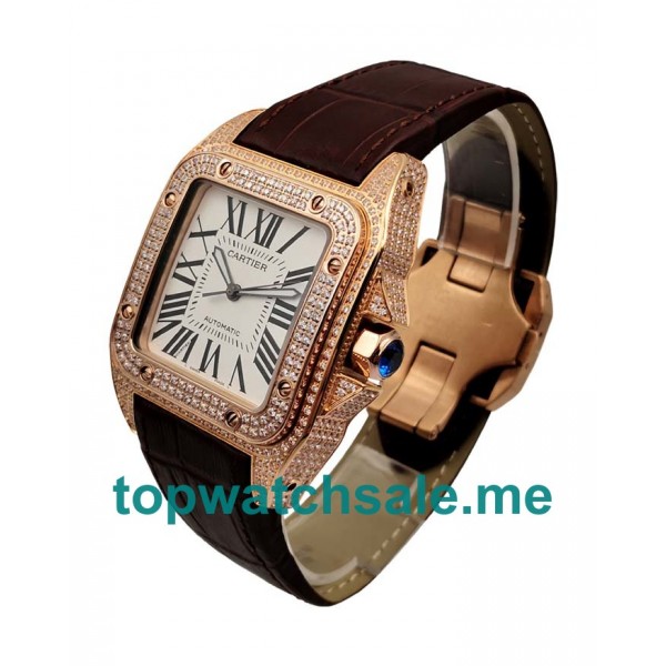 UK White Dials Rose Gold Cartier Santos WM502151 Replica Watches