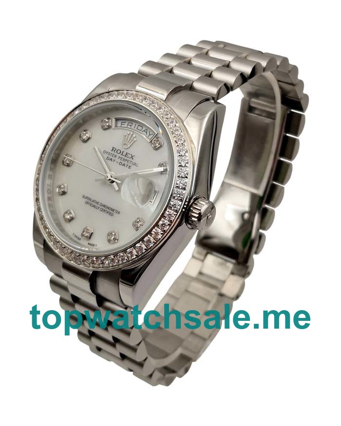 UK White Mother-of-pearl Dials Steel Rolex Day-Date 118346 Replica Watches