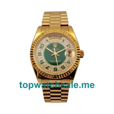 UK Green Diamond Dials Gold Rolex Day-Date 118348 Replica Watches