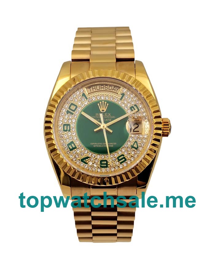 UK Green Diamond Dials Gold Rolex Day-Date 118348 Replica Watches