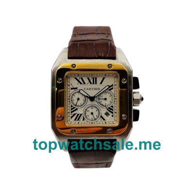 UK Silver Dials Steel And Gold Cartier Santos 100 W20091X7 Replica Watches