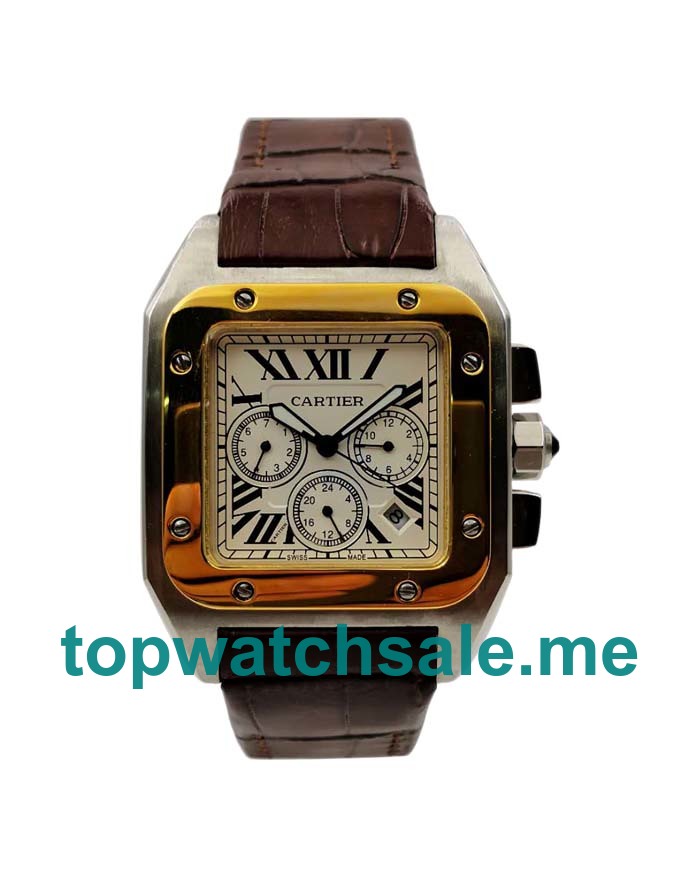 UK Silver Dials Steel And Gold Cartier Santos 100 W20091X7 Replica Watches