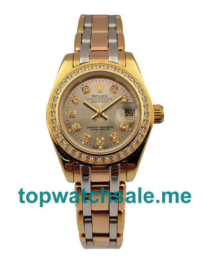 UK Champagne Dials Gold & Rose Gold & White Gold Rolex Pearlmaster 80298 Replica Watches