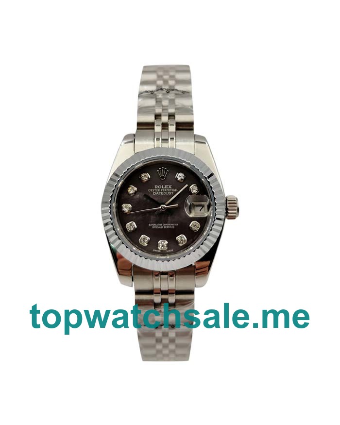 UK Black Mother Of Pearl Dials Steel And White Gold Rolex Lady-Datejust 79174 Replica Watches