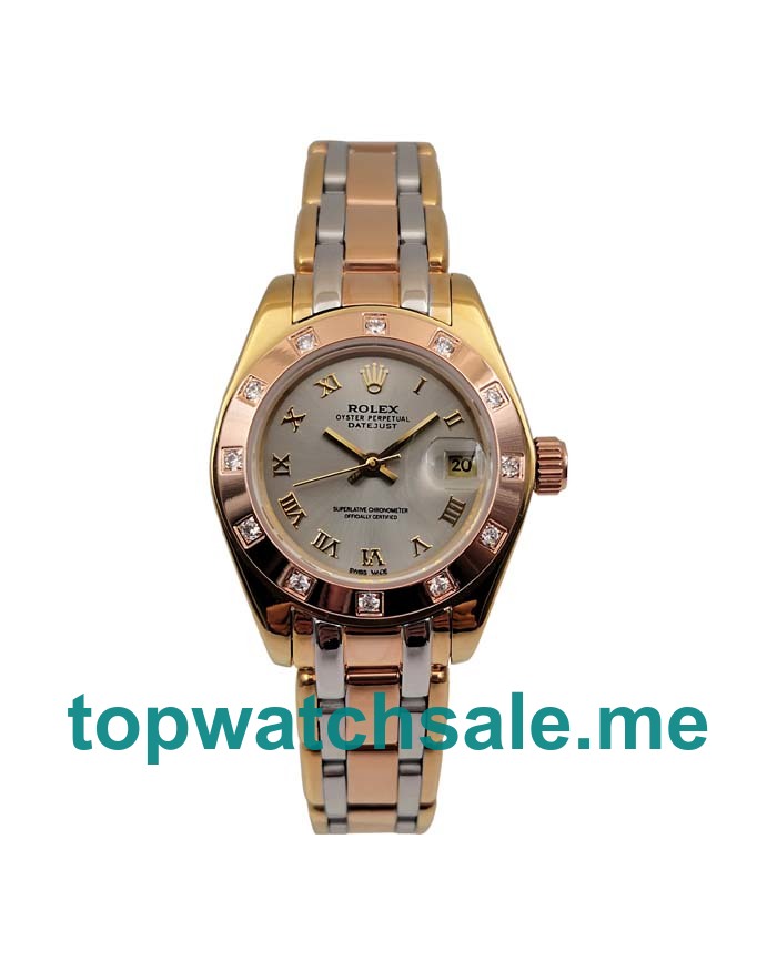 UK Rhodium Dials Gold Rolex Pearlmaster 80318 Replica Watches