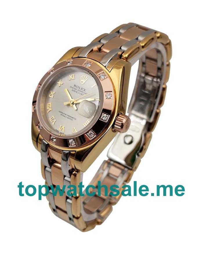 UK Rhodium Dials Gold Rolex Pearlmaster 80318 Replica Watches