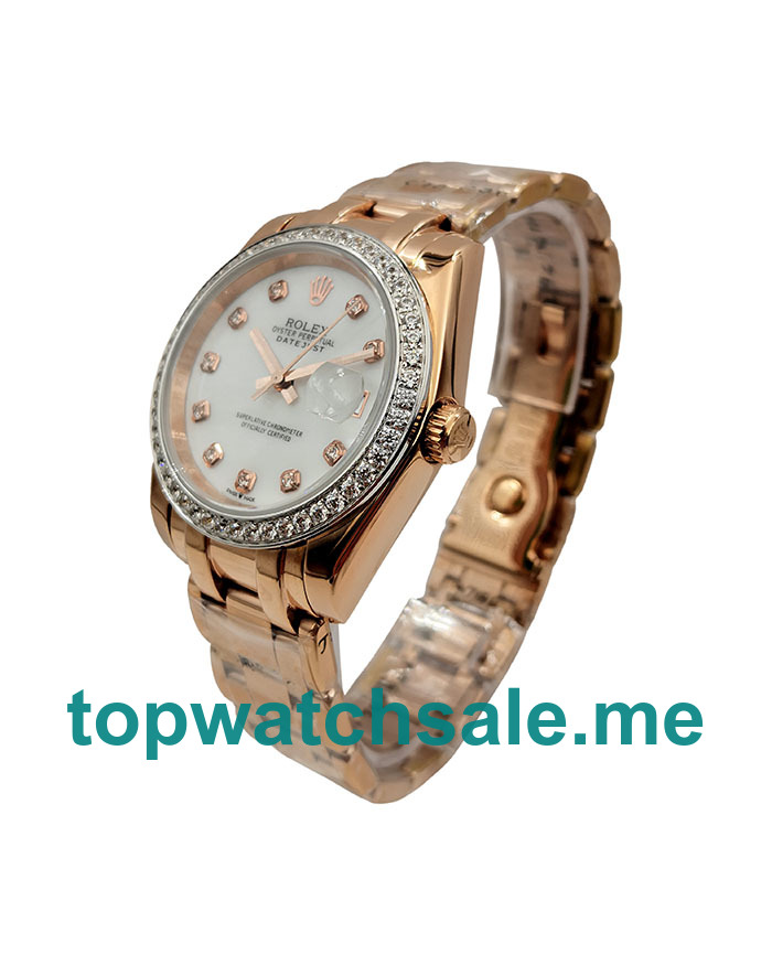 UK White Mother Of Pearl Dials Rose Gold Rolex Pearlmaster 81285 Replica Watches