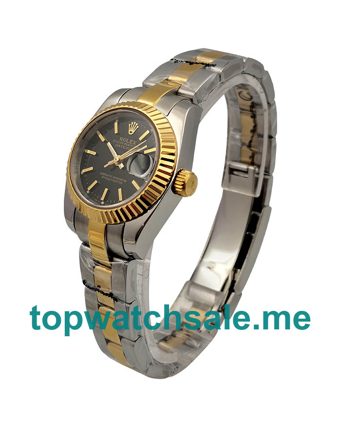 UK Black Dials Steel And Gold Rolex Lady-Datejust 69173 Replica Watches