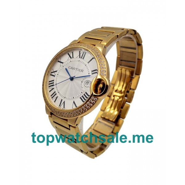 UK Gold Replica Cartier Ballon Bleu WE9007Z3 Watches With Diamonds