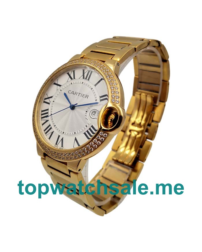 UK Gold Replica Cartier Ballon Bleu WE9007Z3 Watches With Diamonds