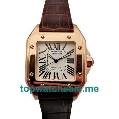 UK Silver Dials Rose Gold Cartier Santos 100 W20108Y1 Replica Watches