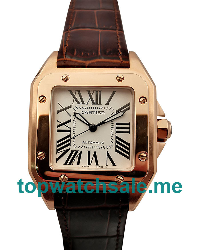 UK Silver Dials Rose Gold Cartier Santos 100 W20108Y1 Replica Watches