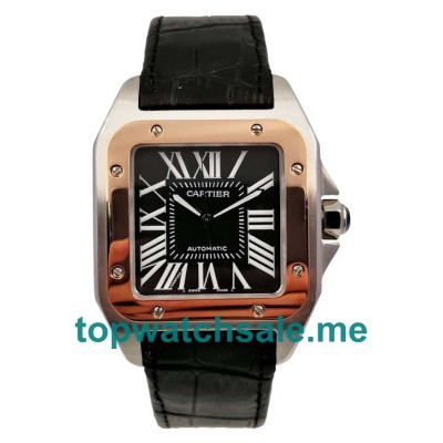 UK Black Dials Steel And Rose Gold Cartier Santos 100 W2020009 Replica Watches