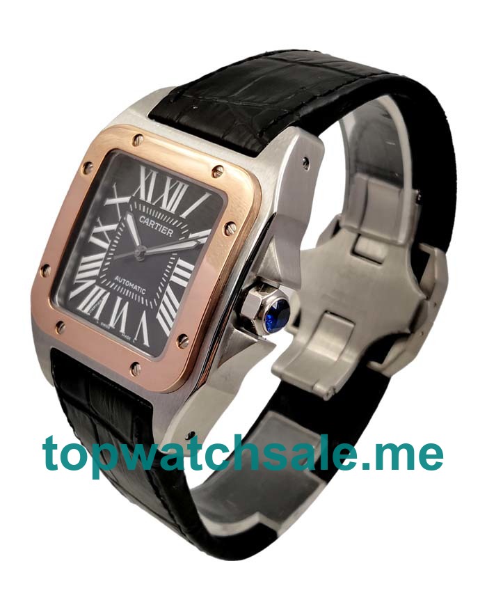 UK Black Dials Steel And Rose Gold Cartier Santos 100 W2020009 Replica Watches