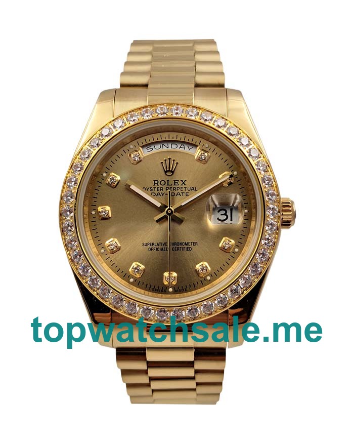 UK Champagne Dials Gold Rolex Day-Date 218348 Replica Watches