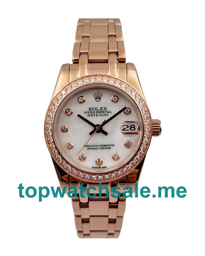 UK White Mother Of Pearl Dials Rose Gold Rolex Pearlmaster 81285 Replica Watches