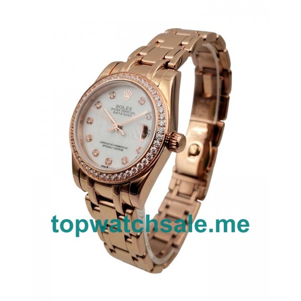 UK White Mother Of Pearl Dials Rose Gold Rolex Pearlmaster 81285 Replica Watches