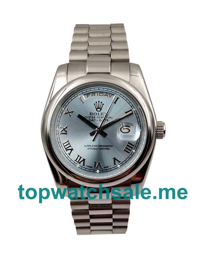 UK Blue Dials Platinum Rolex Day-Date 118206 Replica Watches