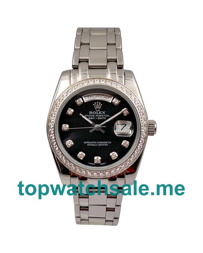 UK Black Dials Platinum Rolex Day-Date 118346 Replica Watches