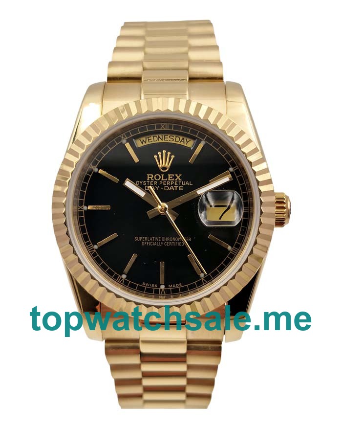 UK Black Dials Gold Rolex Day-Date 118238 Replica Watches