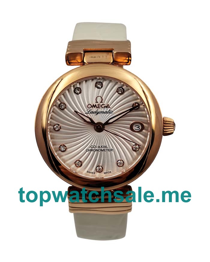 UK White Mother Of Peral Dials Rose Gold Omega De Ville Ladymatic 425.63.34.20.55.001 Replica Watches