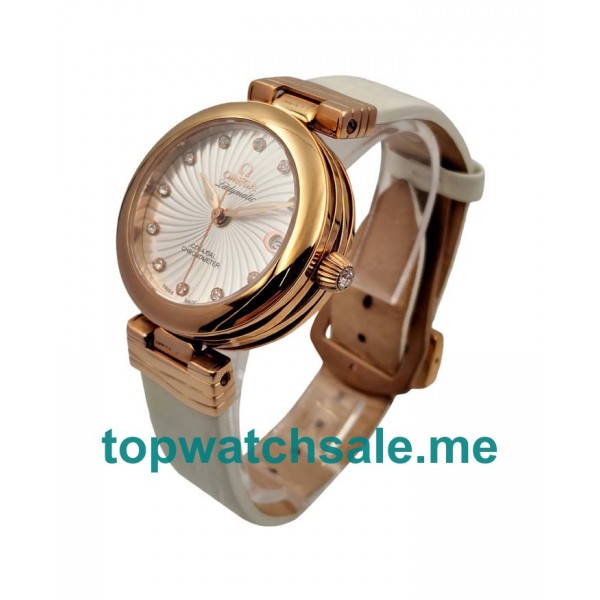 UK White Mother Of Peral Dials Rose Gold Omega De Ville Ladymatic 425.63.34.20.55.001 Replica Watches