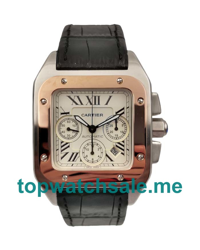 UK Silver Dials Steel And Rose Gold Cartier Santos 100 W20091X7 Replica Watches