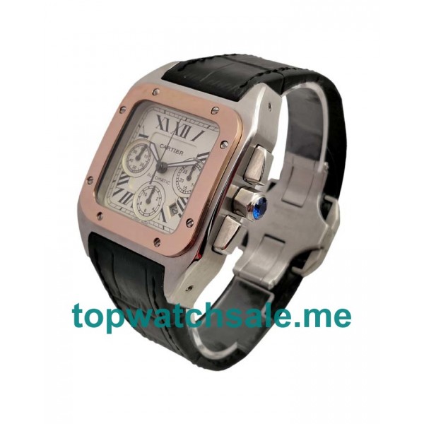 UK Silver Dials Steel And Rose Gold Cartier Santos 100 W20091X7 Replica Watches