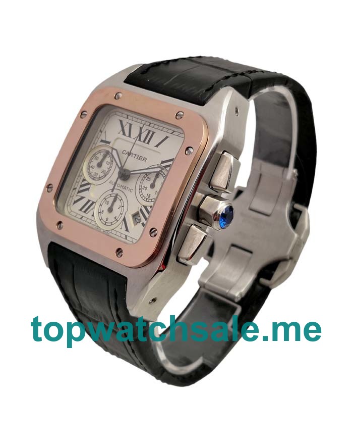 UK Silver Dials Steel And Rose Gold Cartier Santos 100 W20091X7 Replica Watches