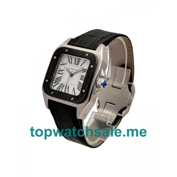 Black Bezels UK Replica Cartier Santos 100 W20121U2 White Dials Watches