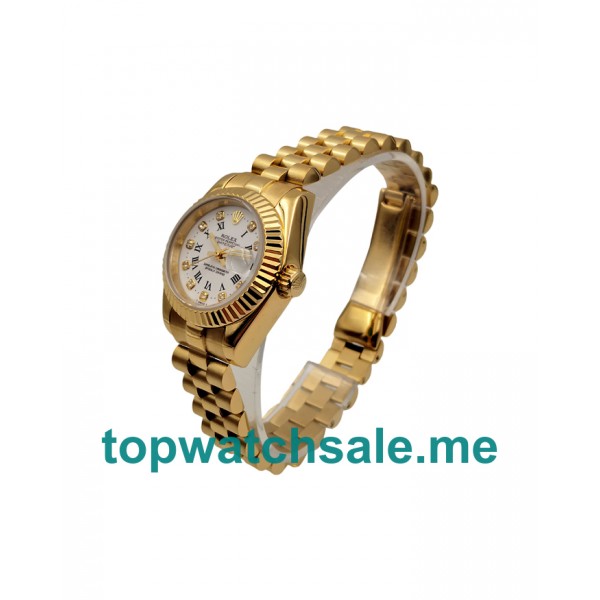 UK 18CT Gold Fake Rolex Lady-Datejust 68278 Watches With White Dials