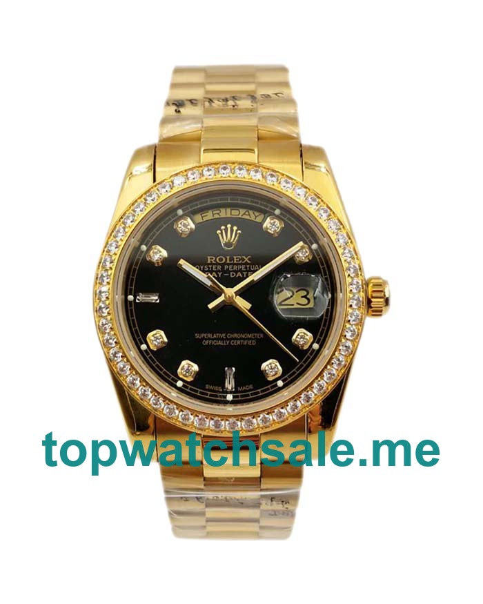 UK Black Dials Gold Rolex Day-Date 18038 Replica Watches